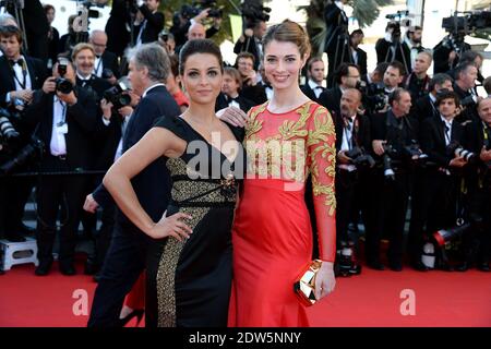 Priscilla Betti e Sarah Barzyk in arrivo alla proiezione del signor Turner e alla proiezione della Party Girl tenutasi al Palais des Festivals di Cannes, in Francia, il 15 maggio 2014, nell'ambito del Settimo Festival del Cinema di Cannes. Foto di Nicolas Briquet/ABACAPRESS.COM Foto Stock