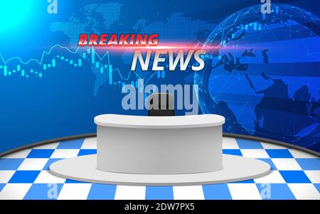 tavola bianca con ultime notizie sullo sfondo dello schermo a led in la sala studio notizie Illustrazione Vettoriale