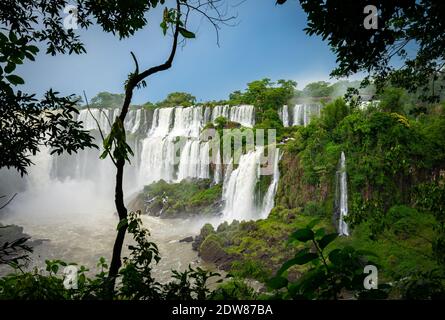 Una delle cascate più grandi del mondo, Foz do Iguazu (cascate di Iguazu), come si vede dal lato argentino Foto Stock