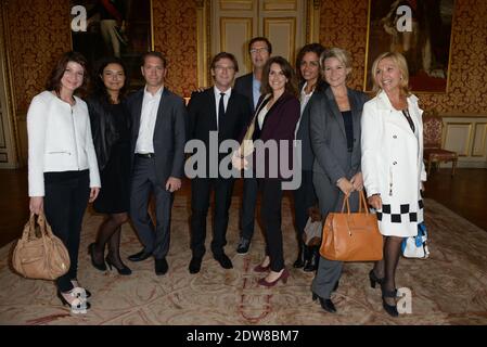 Laurence Roustonjee, Thierry Freret, Anais Baydemir, Fanny Agostini, Joel Collado, Philippe Verdier, Evelyne Dhelia, Laurent Romejko, Joel Collado, Nathalie Rihoouet, Fabienne Amiach che arrivano al Quai d'Orsay a Parigi, Francia il 3 giugno 2014. Il ministro francese degli Affari esteri Laurent Fabius ha ricevuto per colazione gli ancoratori e le donne per la televisione per parlare del cambiamento climatico. Foto di Ammar Abd Rabbo/ABACAPRESS.COM Foto Stock