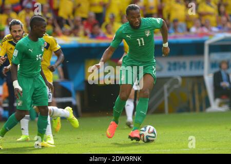 Didier Drogba della Costa d'Avorio durante la Coppa del mondo di calcio 2014 prima partita del Gruppo D Colombia contro Costa d'Avorio allo Stadio Nazionale di Brasilia, Brasile , il 19 giugno 2014. La Colombia ha vinto 2-1. Foto di Henri Szwarc/ABACAPRESS.COM Foto Stock