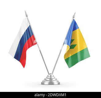 Saint Vincent e Grenadine e Russia bandiere da tavola isolate Foto Stock