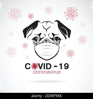 Il cane PUG indossa una maschera per proteggere contro il virus covid-19. Maschera respiratoria sul cane faccia piatta vettore icona per app e siti web. Livelli facilmente modificabili Illustrazione Vettoriale