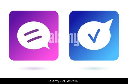 bolle di comunicazione su sfondo bianco. Simbolo della bolla vocale. Icone di bolle parlanti brillanti. Tecnologia mobile. Illustrazione vettoriale in trendy Illustrazione Vettoriale