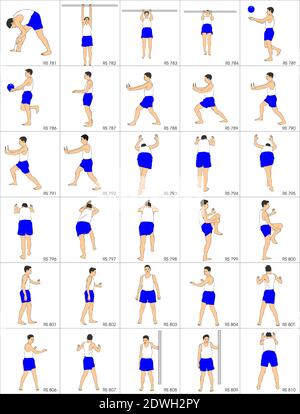 Illustrazione dalla colezione di 280 sport che si stigola ogni st ha circa 30 posture. Per gli istruttori di ginnastica e gli istruttori di personel quali i phys Illustrazione Vettoriale