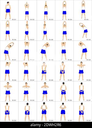 Illustrazione dalla colezione di 280 sport che si stigola ogni st ha circa 30 posture. Per gli istruttori di ginnastica e gli istruttori di personel quali i phys Illustrazione Vettoriale