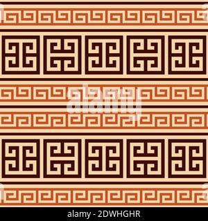 Chiave greca vettoriale senza cuciture motivo geometrico marrone e giallo ispirato Dell'antica Grecia ceramica e ceramica arte Illustrazione Vettoriale