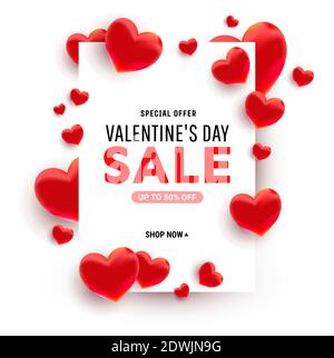 Dolce caramella rossa forma amore intorno cornice con sconto vendita testo su sfondo bianco. Disposizione piatta, vista dall'alto, spazio per la copia. Illustrazione vettoriale Illustrazione Vettoriale