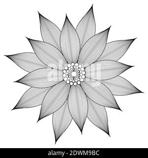 Vettore contouring fiore mandala. Disegno lineare. Tatuaggio Illustrazione Vettoriale