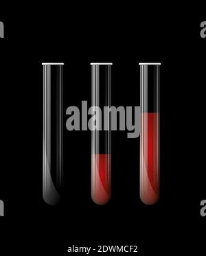 Set di provette per analisi chimiche in vetro trasparente da laboratorio esperimenti Illustrazione Vettoriale