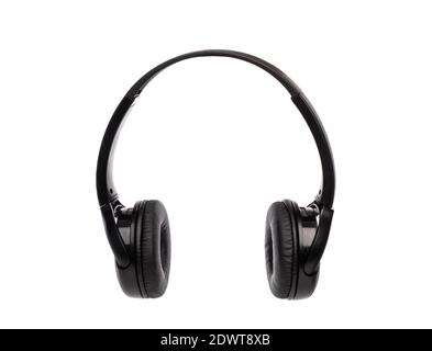 Cuffie wireless nere isolate su sfondo bianco Foto Stock