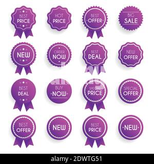 Set di badge promozionali. Badge di vendita promozionali per lo shopping online. Illustrazione vettoriale Illustrazione Vettoriale