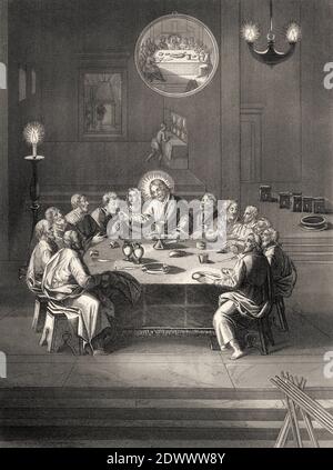 Istituzione del Sacro Sacramento, nuovo Testamento, incisione in acciaio 1853, restaurata digitalmente Foto Stock