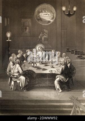 Istituzione del Sacro Sacramento, nuovo Testamento, incisione in acciaio 1853, restaurata digitalmente Foto Stock