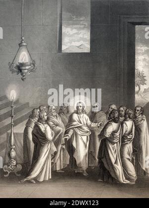 La promessa dello Spirito Santo, dopo l'ultima cena, il nuovo Testamento, incisione in acciaio 1853, restaurata digitalmente Foto Stock
