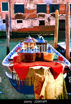 Barca con consegna del vino a Venezia, Italia Foto Stock