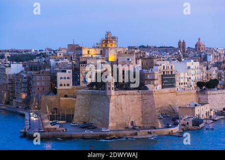 Fort Saint Michael al tramonto, Senglea, Valletta, Malta Foto Stock