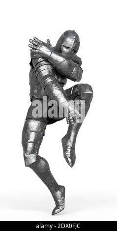 fantasy knight sta ballando su sfondo bianco, illustrazione 3d Foto Stock