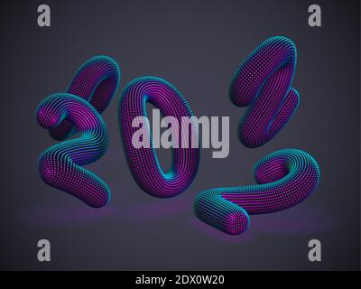 Numeri di neon 3D sparsi su sfondo grigio Illustrazione Vettoriale