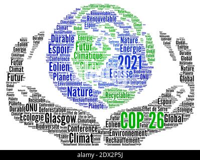 COP 26 in Glasgow word cloud Concept in lingua francese Foto Stock