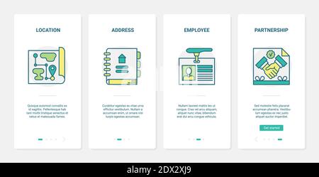 Recruit hr management, business partnership vettore illustrazione. UX, UI onboarding mobile app page set di schermate con dati di selezione della linea per la società di reclutamento, ricerca di personale esperto Illustrazione Vettoriale