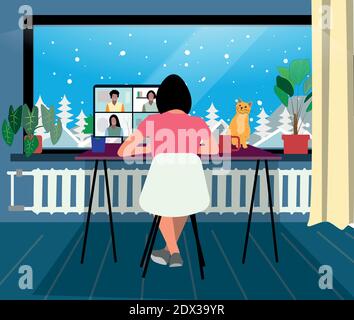 Lavoro a casa inverno accogliente scena interna modificabile illustrazione vettoriale Illustrazione Vettoriale