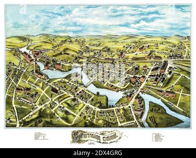 Vista di Putnam Connecticut 1877. Accuratamente restaurata riproduzione di prospettiva (vista degli occhi degli uccelli) mappa intitolata: Vista di Putnam Connecticut . Editore: O. H. Bailey & Co. Foto Stock