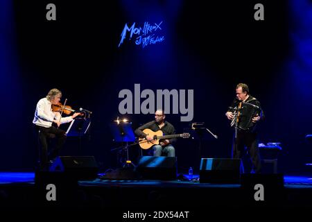 Richard Galliano, Bireli Lagrene e Didier Lockwood si esibisce in concerto al Montreux Jazz Festival, Svizzera, il 18 luglio 2014. Foto di Loona/ABACAPRESS.COM Foto Stock