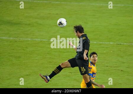 Exploria Stadium, Orlando, Florida, USA, 22 dicembre 2020, il giocatore di LAFC Daniel Musovski n. 16 fa un titolo durante la finale della CONCACAF Champions League. (Foto: Marty Jean-Louis) Foto Stock