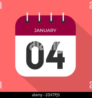 Calendario giorno 4. Numero quattro su una carta bianca con bordo di colore vino su vettore di sfondo rosa. Illustrazione Vettoriale