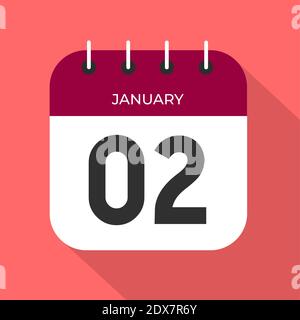 Calendario giorno 2. Numero due su carta bianca con bordo di colore vino su sfondo rosa vettore. Illustrazione Vettoriale