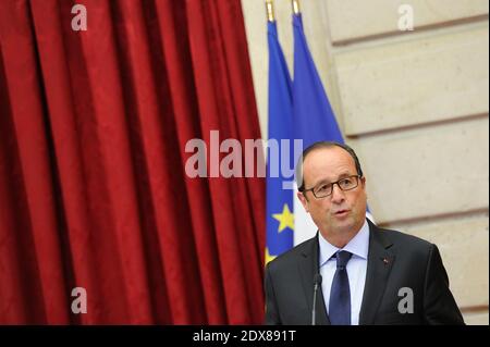 Il presidente francese Francois Hollande organizza un pranzo per la UEFA EURO 2016 il 11 settembre 2014, presso l'Elysee Palace di Parigi, in Francia. L'UEFA EURO 2016 è il 15° Campionato europeo di calcio che si svolge in Francia dal 10 giugno al 10 luglio 2016. Foto di Witt/ piscina/ ABACAPRESS.COM Foto Stock