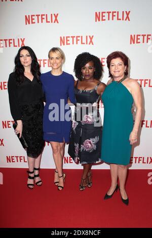 Laura Prepon, Taylor Schilling, Uzo Aduba e Kate Mulgrew partecipano alla festa di lancio di Netflix in Francia, tenutasi a Faust a Parigi, in Francia, il 15 settembre 2014. Foto di Audrey Poree/ABACAPRESS.COM Foto Stock