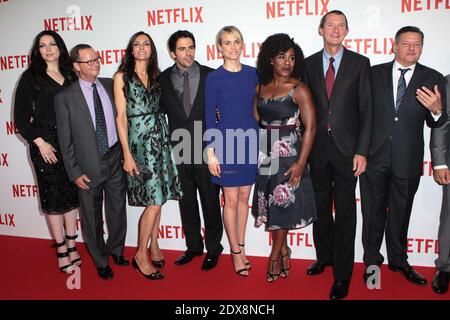 Laura Prepon, Famke Janssen, Eli Roth, Taylor Schilling, Uzo Aduba, Neil Hunt e Ted Sarandos partecipano alla festa di lancio di Netflix in Francia, tenutasi a Faust a Parigi, Francia, il 15 settembre 2014. Foto di Audrey Poree/ABACAPRESS.COM Foto Stock