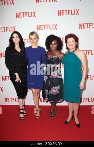 Laura Prepon, Taylor Schilling, Uzo Aduba e Kate Mulgrew partecipano alla festa di lancio di Netflix in Francia, tenutasi a Faust a Parigi, in Francia, il 15 settembre 2014. Foto di Audrey Poree/ABACAPRESS.COM Foto Stock