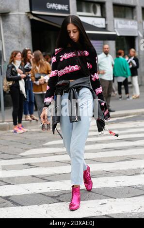 street Style, Gilda Ambrosio, IT-girl, arriva allo spettacolo Sportmax Ready-to-Wear Primavera-Estate 2015 tenuto via Melegari, 3, Milano, il 19 settembre 2014. Foto di Sophie Mhabille/ABACAPRESS.COM Foto Stock