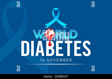 Giornata mondiale del diabete sfondo blu, 14 novembre campagna o festa giorno, poster applicabile, volantino, banner design con effetto tipografico testo, blu Illustrazione Vettoriale