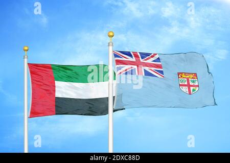 Emirati Arabi Uniti e Figi due bandiere Foto Stock