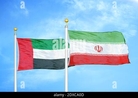 Emirati Arabi Uniti e Iran due bandiere Foto Stock