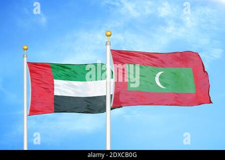 Emirati Arabi Uniti e Maldive due bandiere Foto Stock
