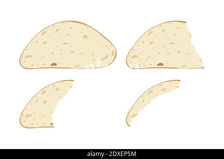 Set di pezzi di fette di pane. Illustrazione vettoriale. Bite cibo da forno. Snack e colazione. Illustrazione Vettoriale