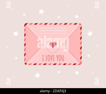 Busta colorata in stile cartoon. Buon giorno di San Valentino. Carino design concept per il 14 febbraio. Illustrazione Vettoriale