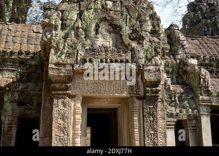 Bassorilievo sulle pareti di Angkor Wat Foto Stock