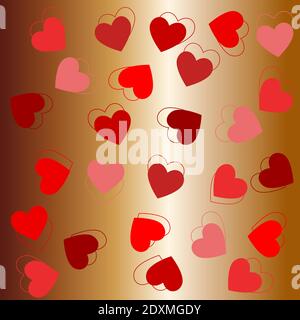 Composizione romantica con cuori a doppio profilo su fondo sfumato in bronzo Illustrazione Vettoriale