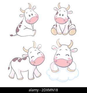 Cow cute Character Cartoon Design Illustrazione Vettoriale