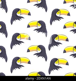 Motivo tropicale senza giunture con toucans, foglie esotiche Illustrazione Vettoriale