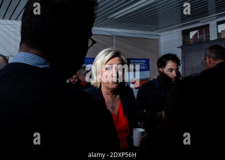 FRA - POLITIQUE - CONFÉRENCE DE PRESSE DE MARINE LE PEN ET JORDAN BARDELLA A Chantepie dans le Sud de Rennes, conférence de presse suivi d'un apéritif Foto Stock