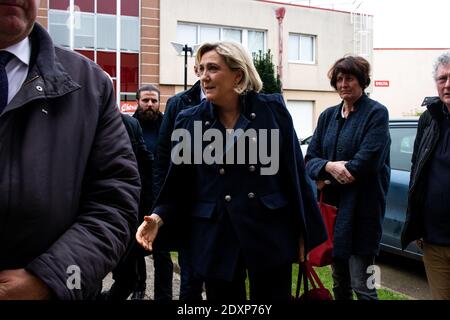 FRA - POLITIQUE - CONFÉRENCE DE PRESSE DE MARINE LE PEN ET JORDAN BARDELLA A Chantepie dans le Sud de Rennes, conférence de presse suivi d'un apéritif Foto Stock