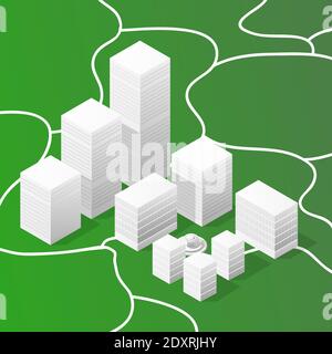 Mappa isometrica delle case astratte della città Illustrazione Vettoriale