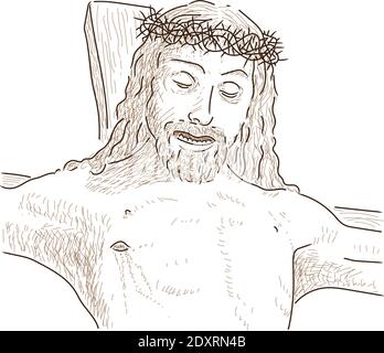 Volto di Gesù Cristo crocifisso sulla croce, illustrazione vettoriale Illustrazione Vettoriale